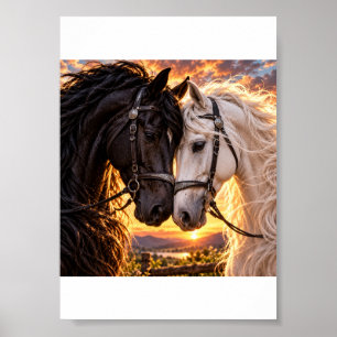 Poster Cavalos Preto e Branco – Amigos para Sempre