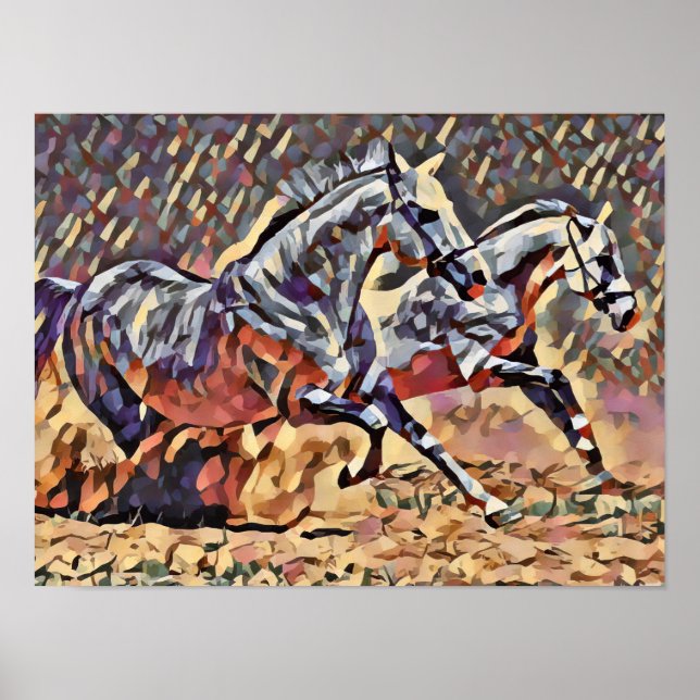 Poster Cavalos Selvagens abstrato Arte Ocidental (Frente)