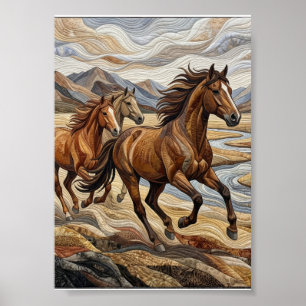 Poster Cavalos Selvagens Correndo Majestosa Natureza Esto