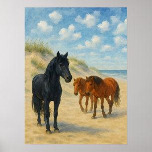 Poster Cavalos Selvagens de Corolla Carolina do Norte Aqu