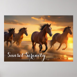 Poster Cavalos Selvagens no Esplendor Sunset