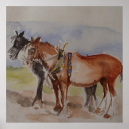 Poster Cavalos Shire em Concurso de Arar Aquarela esboço
