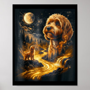 Poster Cavapoo uivando para a lua retrô animal vintage