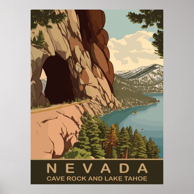 Poster Cave Rock and Lake Tahoe Nevada, Viagem (Frente)