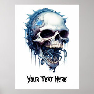Poster Caveira Azul com larvas e detalhes do galho