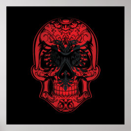 Poster Caveira Da Albânia E Bandeira Rosa