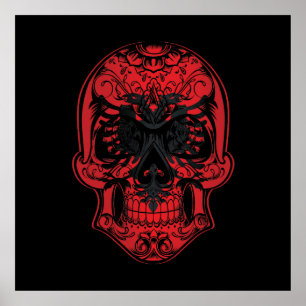 Poster Caveira Da Albânia E Bandeira Rosa