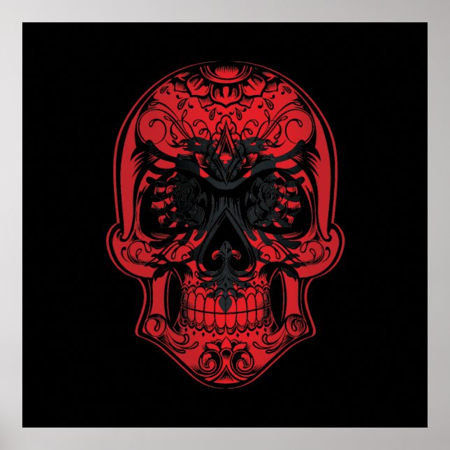 Poster Caveira Da Albânia E Bandeira Rosa (Frente)