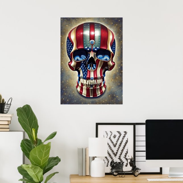 Poster Caveira da Bandeira Americana (Escritório em casa)