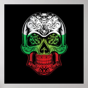Poster Caveira Da Bulgária E Bandeira Rosa