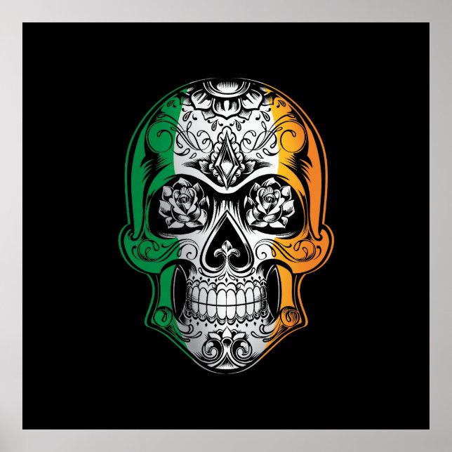 Poster Caveira Da Irlanda E Bandeira Rosa (Frente)