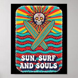 Poster Caveira de Açúcar Sol Psicodélico Retro Ondas do O
