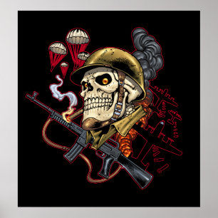 Pôster Caveira de Paraquedistas Marítimo ou Navegável com