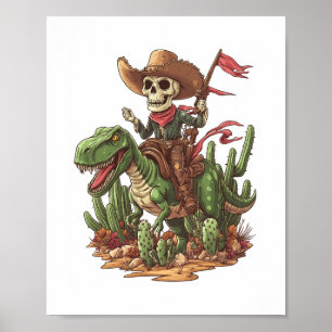 Poster Caveira do Cowboy Jurássico - Engraçado Dino Rodeo