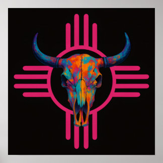 Poster Caveira do Sol do Novo México Rosa