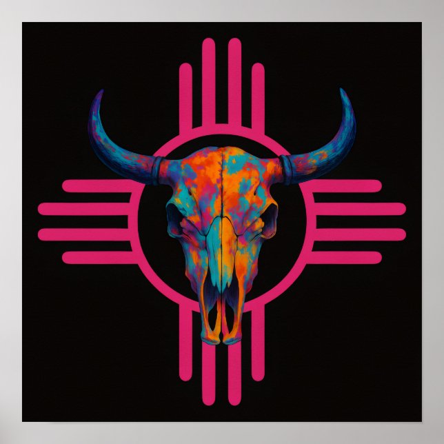 Poster Caveira do Sol do Novo México Rosa  (Frente)