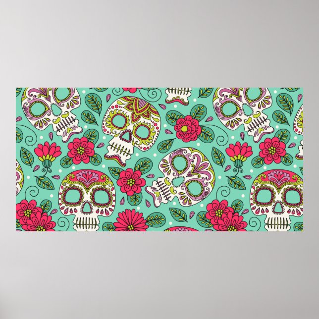 Poster Caveira e Flores. Um Fundo Ininterrupto. da mexica (Frente)
