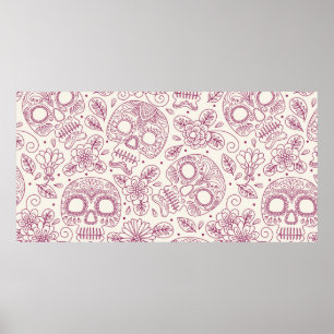 Poster Caveira e Flores. Um Fundo Ininterrupto. da mexica