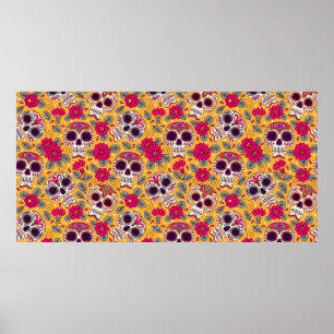 Poster Caveira e Flores. Um Fundo Ininterrupto. da mexica