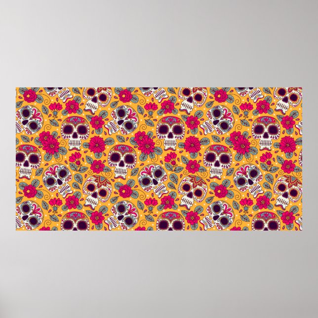 Poster Caveira e Flores. Um Fundo Ininterrupto. da mexica (Frente)