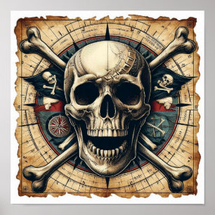 Poster Caveira E Osso Cruzado Navio À Vela 2