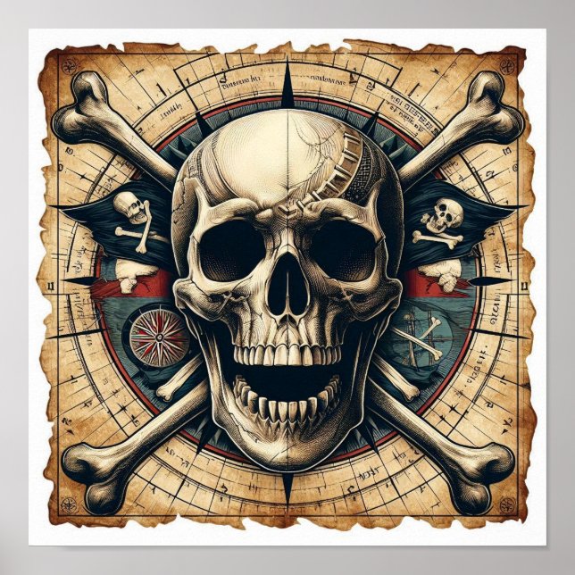 Poster Caveira E Osso Cruzado Navio À Vela 2 (Frente)