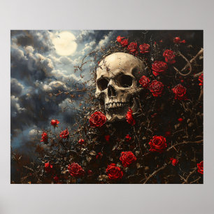 Poster Caveira e Rosas Carmesim