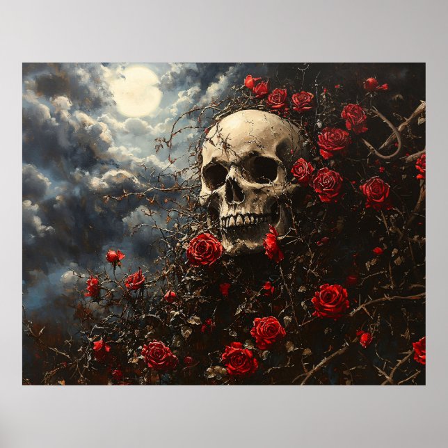Poster Caveira e Rosas Carmesim (Frente)