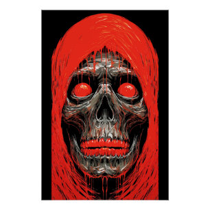 Pôster Caveira Encapuzada em Desenho Vermelho Fogo