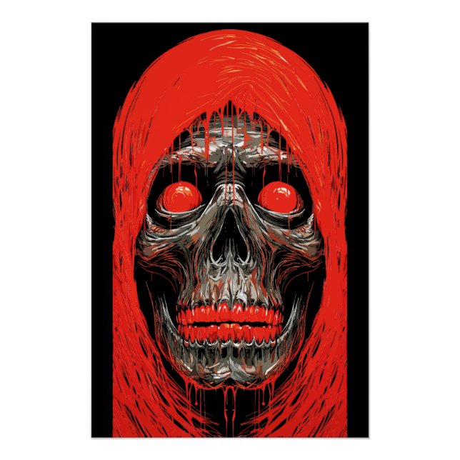 Pôster Caveira encapuzada no Design vermelho da Fiery (Frente)