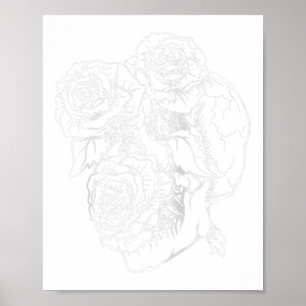 Poster Caveira Flor E Rosa Tatuagem Gráfico Arte Floral I