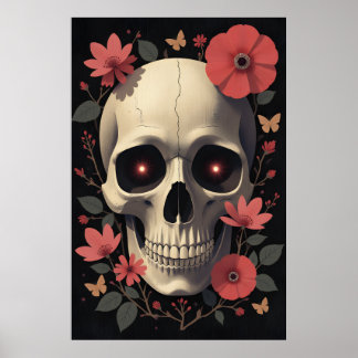 Poster Caveira Floral Gótica - Caveira Estilizada