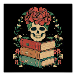 Pôster Caveira Floral nos seus Livros