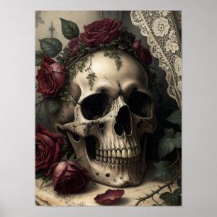 Poster Caveira Gótica da Academia Sombria Vitoriana com R