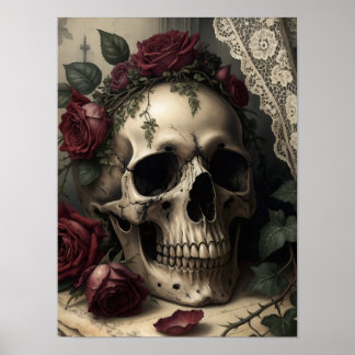 Poster Caveira Gótica da Academia Sombria Vitoriana com R