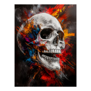 Pôster Caveira Gráfica com Cores Explosivas