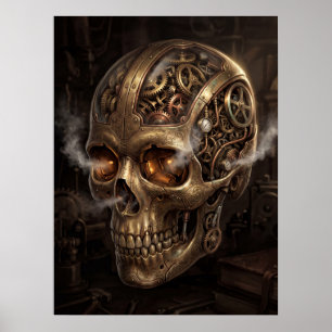 Poster : Caveira Mecânica Steampunk Engrenagens de Latão