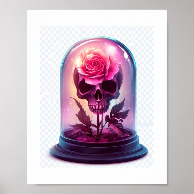 Poster Caveira no vidro Rosa (Frente)