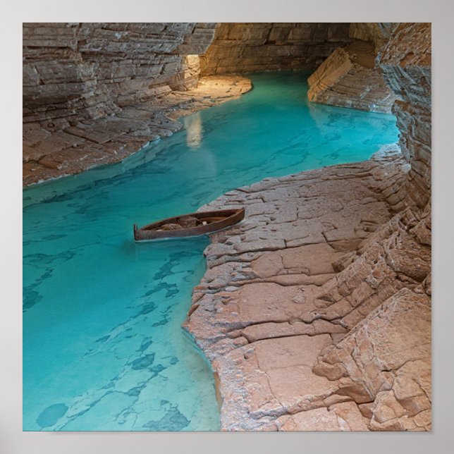 Poster Cavern Lake Abstrato - Texturas de água e rochas (Frente)