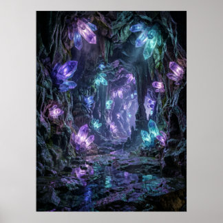 Poster Caverna de Cristal Reluzente Arte de Fantasia