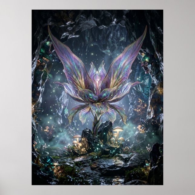 Poster Caverna de Flor de Cristal Iridescente (Frente)
