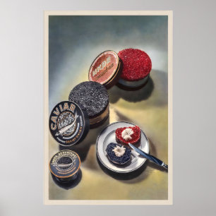 Poster Caviar Iguaria Garrafa de Vinho Champanhe Comida e