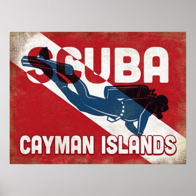 Poster Cayman Islands Scuba Diver - Blue Retro (Frente)