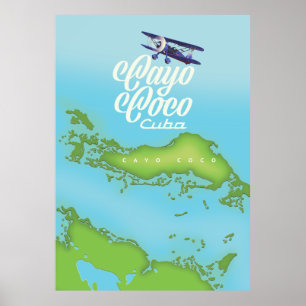 Poster Cayo Coco Cuba vintage map.