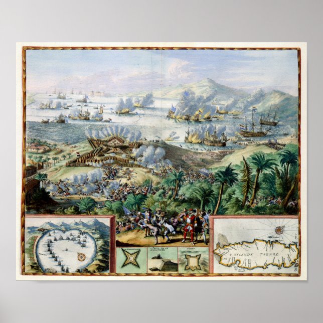 Pôster Cdr Binckes invade frota francesa em Tobago 1676 (Frente)