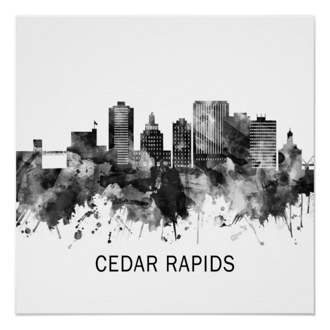 Pôster Cedar Rapids Iowa Skyline BW (Frente)