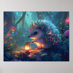 Poster Cefaleia e Lanterna Whimsical na Floresta Encantad