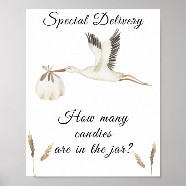 Poster cegonha - adivinha quantas doces estão no vidro (Frente)