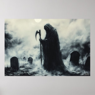 Poster Ceifador Misterioso em um Cemitério Nebuloso
