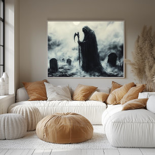 Poster Ceifador Misterioso em um Cemitério Nebuloso